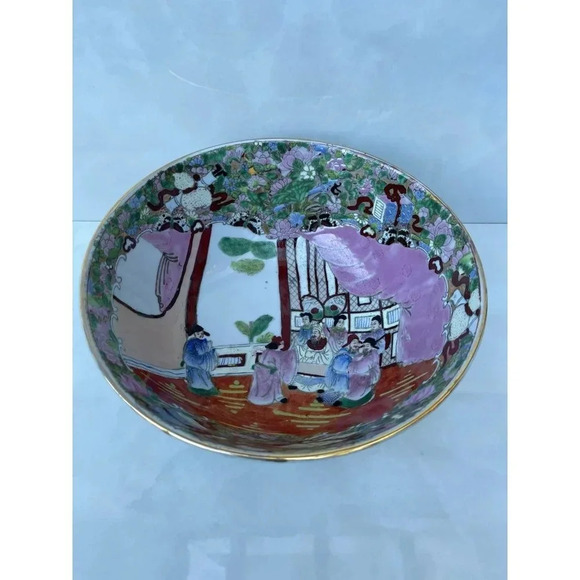 Antique Chinese Family Rose Medallion Hand Painted Decorated Bowl Gold Trim - Picture 9 of 16